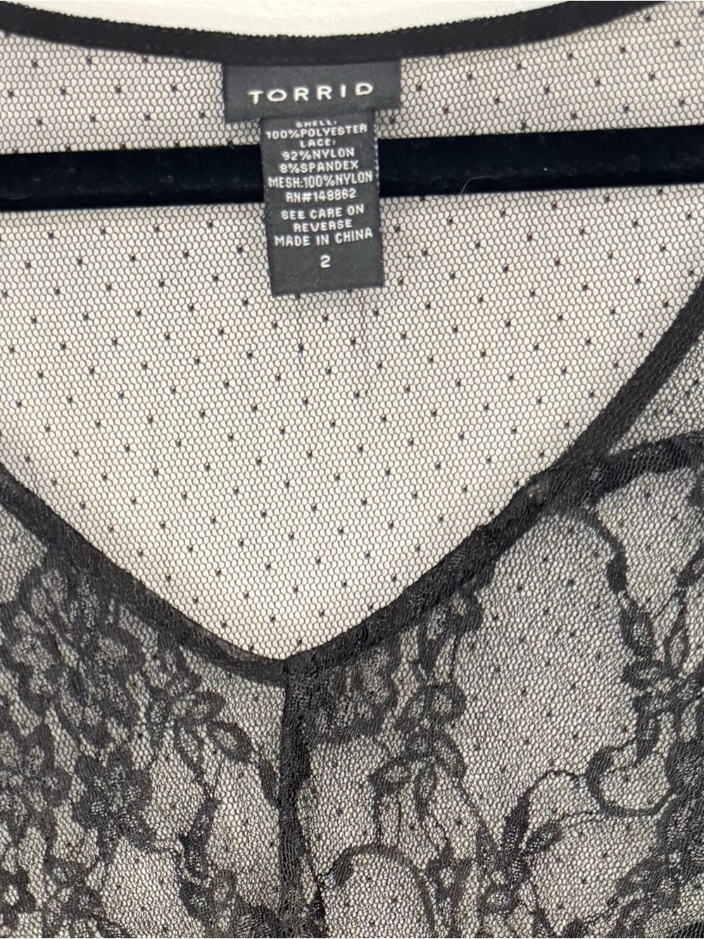 Torrid Black Sheer Lace Mesh Blouse Size 2 Plus Size Fairycore Goth Boho Top - Picture 2 of 5